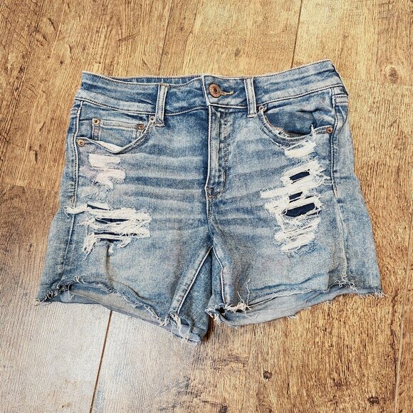 American Eagle Outfitters Pants - AMERICAN EAGLE Next Level Stretch Midi Distressed Jean Shorts - Sz 8